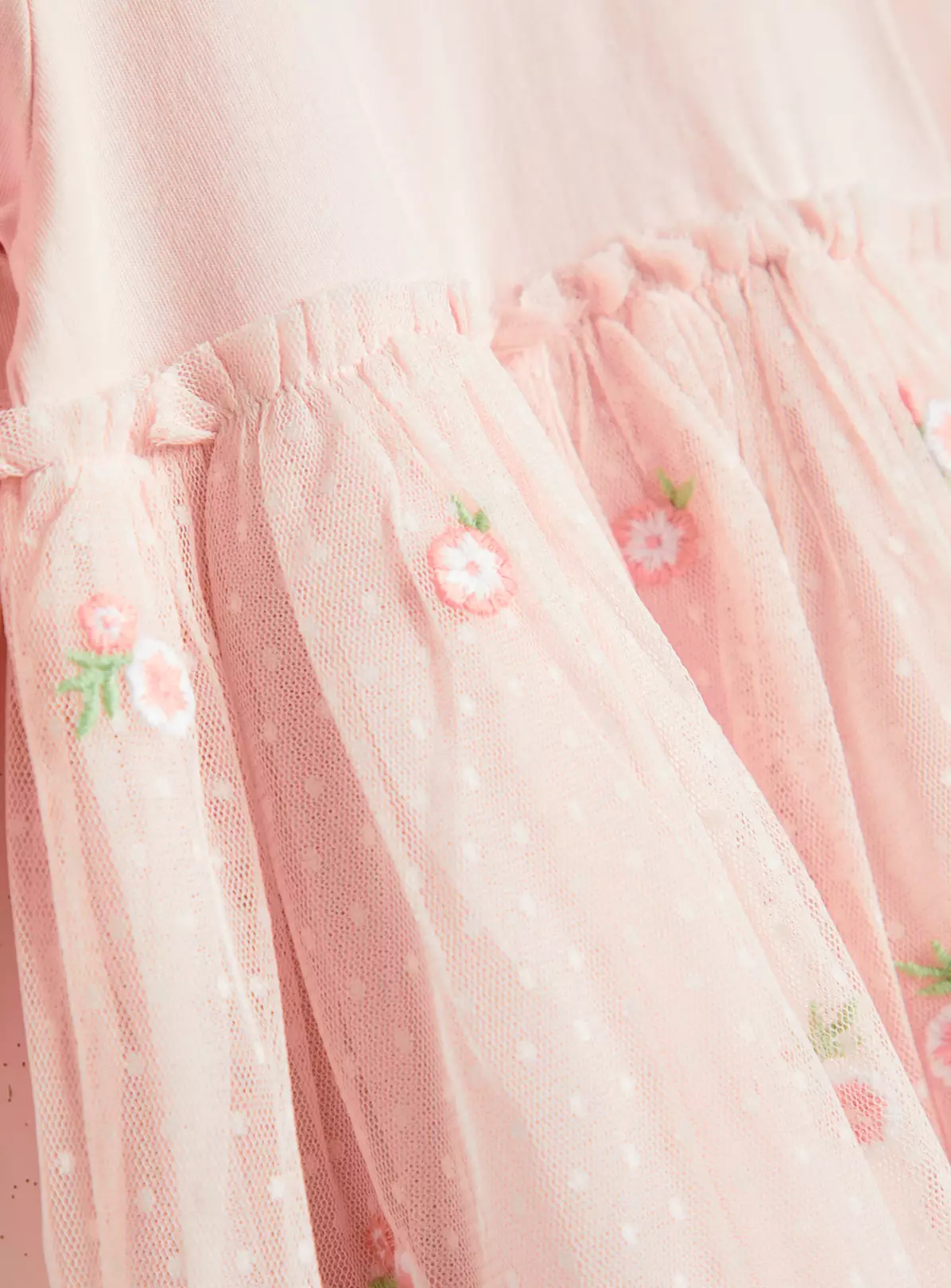 Pink Long Sleeve Floral Tulle Party Dress 3-6 Months 4 Pink Long Sleeve Floral Tulle Party Dress 3-6 Months - Image 2