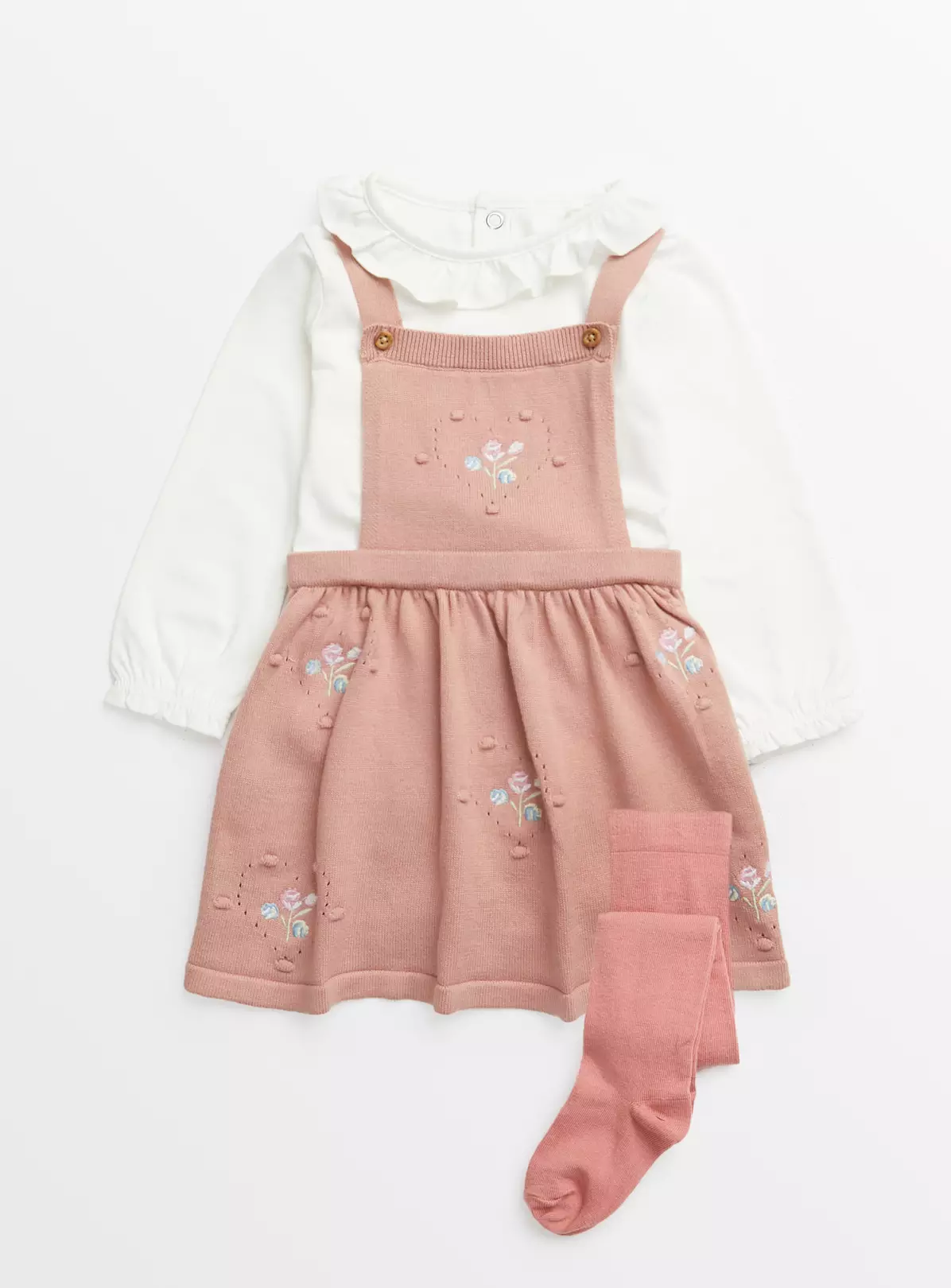 Pink Knitted Pinafore Dress & Tights Set9-12 Months 4 Pink Knitted Pinafore Dress & Tights Set9-12 Months - Image 2