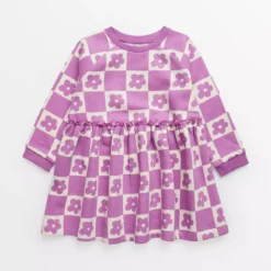 Purple Floral Checkerboard Sweatshirt Dress 1-2 Years