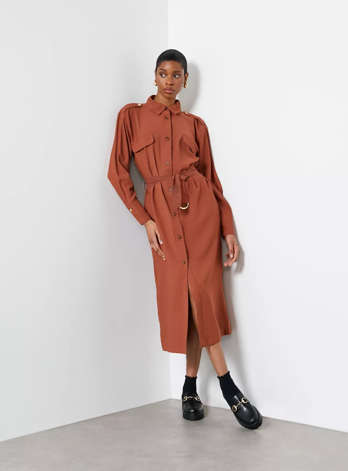 For All The Love Brown Belted Utility Midi Dress 18