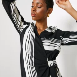 For All The Love Stripe Printed Tie Wrap Midi Dress 14 -Chic Elixir Sales Store tuc143579312 Multi20Coloured R Z005A 1