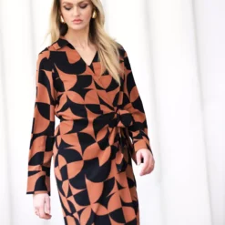 For All The Love Geometric Printed Tie Wrap Midi Dress 20 -Chic Elixir Sales Store tuc143579566 Multi20Coloured R Z001A