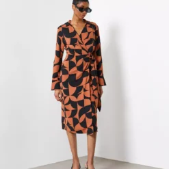 For All The Love Geometric Printed Tie Wrap Midi Dress 20 -Chic Elixir Sales Store tuc143579566 Multi20Coloured R Z002A