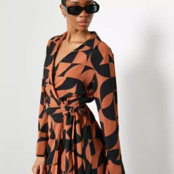 For All The Love Geometric Printed Tie Wrap Midi Dress 20 -Chic Elixir Sales Store tuc143579566 Multi20Coloured R Z003A