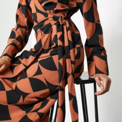 For All The Love Geometric Printed Tie Wrap Midi Dress 20