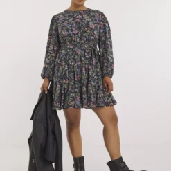 SIMPLY BE Grey Floral Belted Georgette Skater Dress 30 -Chic Elixir Sales Store tuc143587574 Grey R Z001A