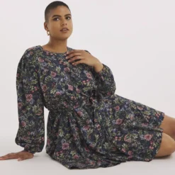 SIMPLY BE Grey Floral Belted Georgette Skater Dress 12