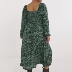 SIMPLY BE Corset Detail Green Animal Print Midi Dress 18