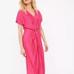 Pink Plisse Twist Dress 16 -Chic Elixir Sales Store tuc143626676 Pink R Z001A