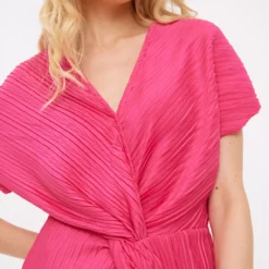 Pink Plisse Twist Dress 16 -Chic Elixir Sales Store tuc143626676 Pink R Z003A