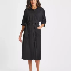 Black Tie Waist Shirt Dress 16 -Chic Elixir Sales Store tuc143636313 Black R Z001A 1