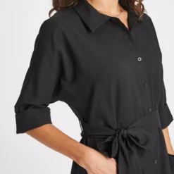 Black Tie Waist Shirt Dress 8 -Chic Elixir Sales Store tuc143636313 Black R Z003A