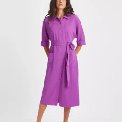 Purple Tie Waist Shirt Dress 14 -Chic Elixir Sales Store tuc143636461 Purple R Z001A 1