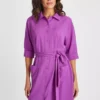 Purple Tie Waist Shirt Dress 14 -Chic Elixir Sales Store tuc143636461 Purple R Z002A 1