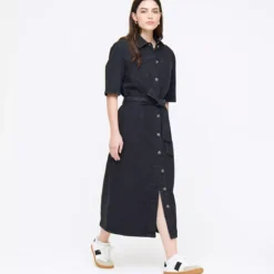 Black Denim Midi Shirt Dress 24 -Chic Elixir Sales Store tuc143638618 Black R Z002A