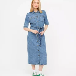 Blue Denim Midi Shirt Dress 20 -Chic Elixir Sales Store tuc143638765 Blue R Z001A