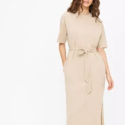 Beige Washed Belted T-Shirt Dress XL