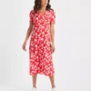Red Floral Print Tea Dress 20L -Chic Elixir Sales Store tuc143658281 Red R Z001A