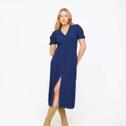 Navy Texture Midi Tea Dress 10L -Chic Elixir Sales Store tuc143659072 Navy R Z001A