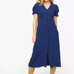 Navy Texture Midi Tea Dress 10L -Chic Elixir Sales Store tuc143659072 Navy R Z002A