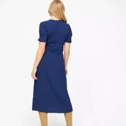 Navy Texture Midi Tea Dress 10L -Chic Elixir Sales Store tuc143659072 Navy R Z004A