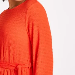 Red Crinkle Tie-Waist Midi Dress 18 -Chic Elixir Sales Store tuc143661498 Red R Z003A