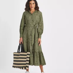 Khaki Broderie Midi Shirt Dress 16 -Chic Elixir Sales Store tuc143664681 Khaki R Z002A