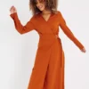 Brown Wrap Buckle Midaxi Dress 24