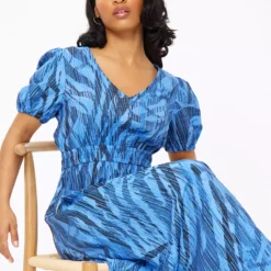 Blue Zebra Print Midaxi Smock Dress 22L