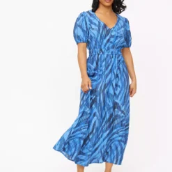Blue Zebra Print Midaxi Smock Dress 20R -Chic Elixir Sales Store tuc143678020 Blue R Z002A 1