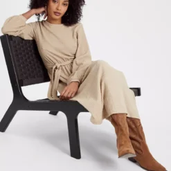 Neutral Crinkle Tie Waist Midi Dress 20 -Chic Elixir Sales Store tuc143679145 Neutral R Z002A