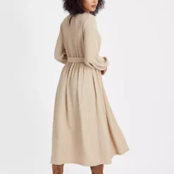 Neutral Crinkle Tie Waist Midi Dress 12