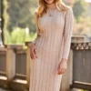 SOSANDAR Natural Fitted Roll Neck Cable Knit Dress 20 -Chic Elixir Sales Store tuc143696762 Natural R Z002A