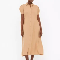 Stone Linen Midaxi Shirt Dress 18 -Chic Elixir Sales Store tuc143700485 Stone R Z001A