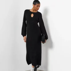 For All The Love Black Keyhole Knit Midaxi Dress 16 -Chic Elixir Sales Store tuc143711096 Black R Z001A
