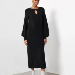 For All The Love Black Keyhole Knit Midaxi Dress 16 -Chic Elixir Sales Store tuc143711096 Black R Z002A