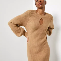 For All The Love Camel Keyhole Knit Midaxi Dress 18 -Chic Elixir Sales Store tuc143711205 Camel R Z002A