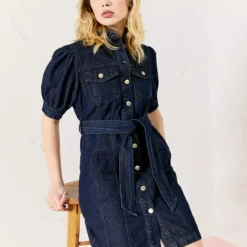 EVERBELLE Puff Sleeve Short Denim Dress 16 -Chic Elixir Sales Store tuc143716111 Denim R Z001A