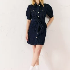 EVERBELLE Puff Sleeve Short Denim Dress 16