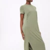 Khaki Ruched Cupro Midi T-Shirt Dress XL -Chic Elixir Sales Store tuc143720996 Khaki R Z001A
