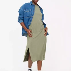 Khaki Ruched Cupro Midi T-Shirt Dress XL -Chic Elixir Sales Store tuc143720996 Khaki R Z002A