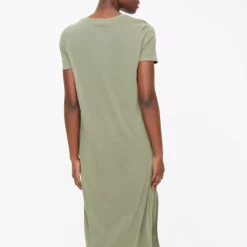 Khaki Ruched Cupro Midi T-Shirt Dress L -Chic Elixir Sales Store tuc143720996 Khaki R Z004A 1