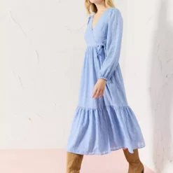 EVERBELLE Woven Check Wrap Midi Dress 8 -Chic Elixir Sales Store tuc143739531 Blue R Z001A 1