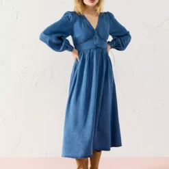 EVERBELLE Tencel Volume Sleeve Midi Dress 16 -Chic Elixir Sales Store tuc143742407 Denim R Z001A