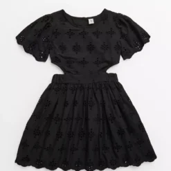 Black Cut Out Broderie Woven Dress 11 Years