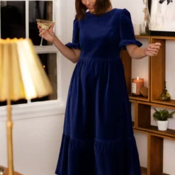 THOUGHT Alleegra Organic Cotton Velvet Midi Dress 6 -Chic Elixir Sales Store tuc143792842 Blue R Z001A 1