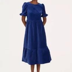 THOUGHT Alleegra Organic Cotton Velvet Midi Dress 6 -Chic Elixir Sales Store tuc143792842 Blue R Z002A 1
