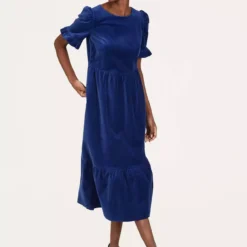 THOUGHT Alleegra Organic Cotton Velvet Midi Dress 16 -Chic Elixir Sales Store tuc143792842 Blue R Z005A