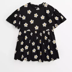 Black Daisy Print Short Sleeve Jersey Dress 6 Years