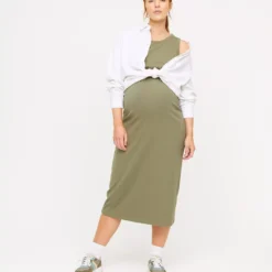 MATERNITY Nursing Khaki Sleeveless Ribbed Dress 14 -Chic Elixir Sales Store tuc143871057 Khaki R Z002A